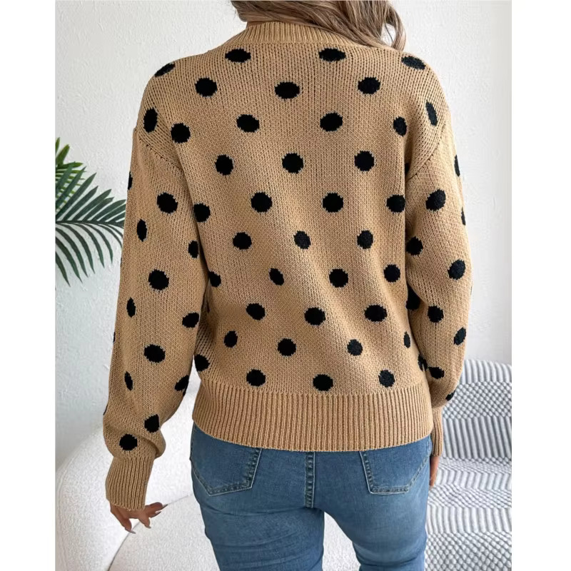 Fashion Knitted 2024 Autumn/Winter New Color Blocked Polka Dot Long Sleeve Hoodie Loose Casual Women's Sweater