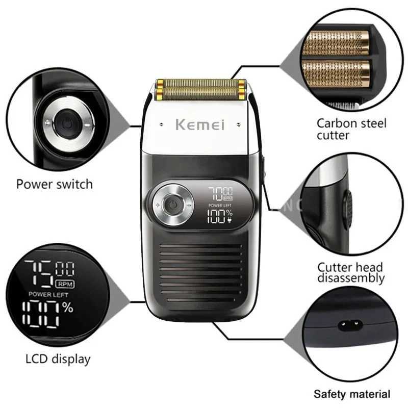 Kemei KM-2026 Mens Electric Shaver Professional Hair Clipper LCD Display Beard Trimmer Hair Trimmer Mane USB Shaver MaleW250117