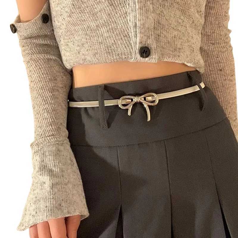 Ladies Elastic Metal Bowknot Y2K Girls Belt Women Narrow Female Elegant Waistband Waist Decorate For Dress W250120