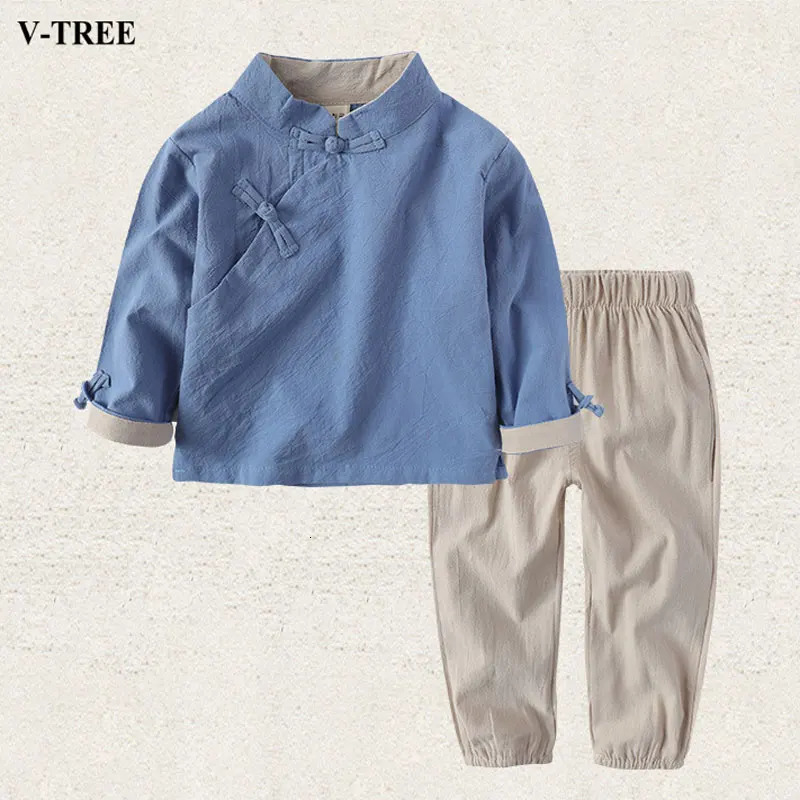 Chinese Style Boys Clothing Sets Hanfu Po Clothes Sets Spring Autumn Suit For Girls Children Linen Kid Suit Toddler Costumes 250113
