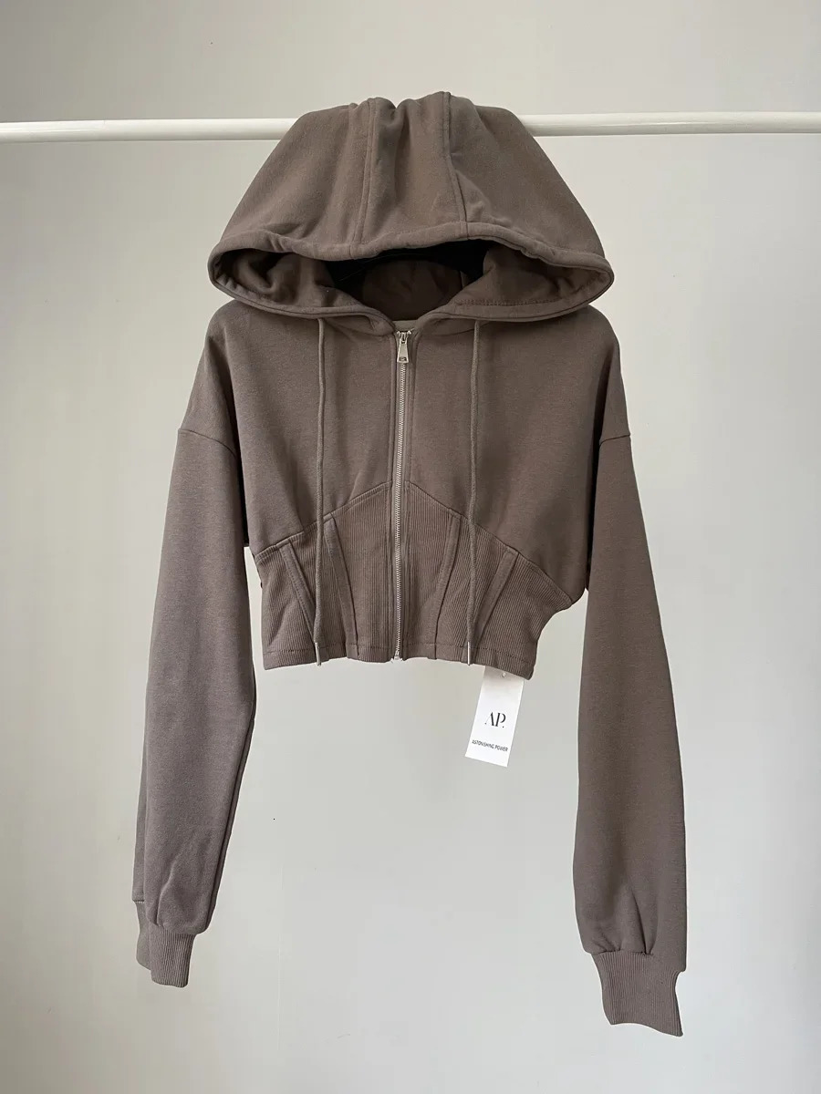 Crop Tops Fashion Hoodies for Women Ropa Mujer Slim Waist Folds Zipper Y2k Jackets Casual Korean Vintage Sweatshirts Coat 250109