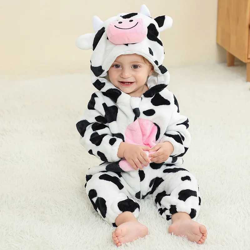 Halloween Dinosaur Winter Baby Romper Kigurumi Costume Flannel Hooded Bodysuit Pajamas Animal Overall Jumpsuit For Girl Boy 0-4T W250117