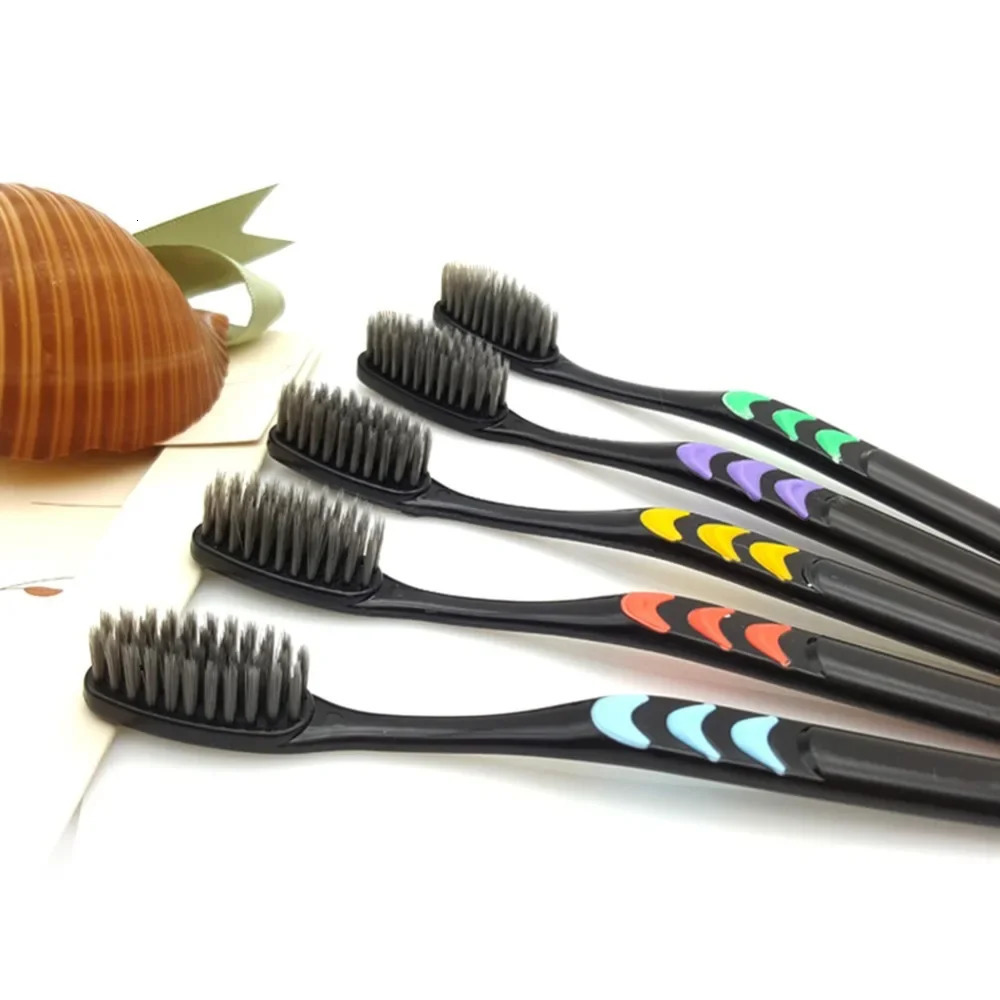 10PC Personal Environmental Bamboo Charcoal Toothbrush for Oral Health Low Carbon Medium Soft Bristle Wooden Handle 250115