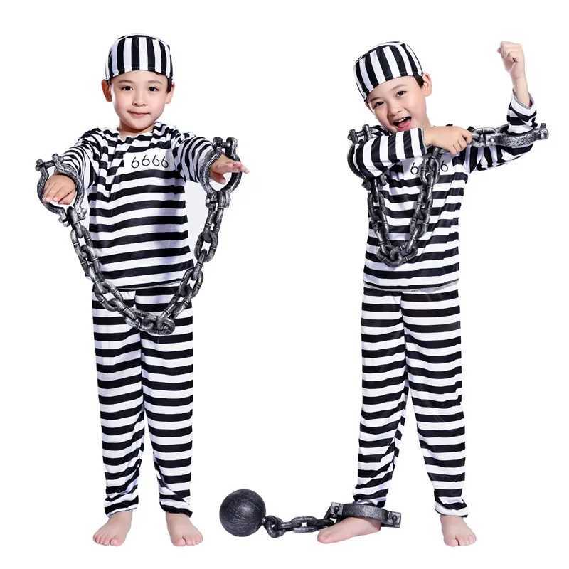 Adult Kids Striped Prisoner Costume Prison Suit Uniform Chains Family Matching Outfits Cosplay Clothes For Party Halloween W250117