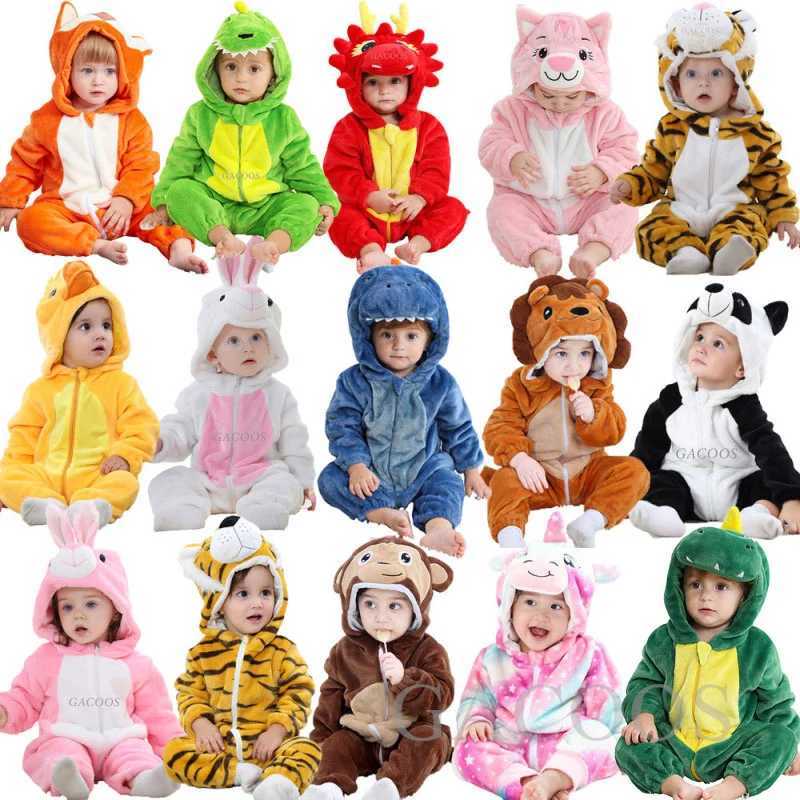 Halloween Dinosaur Winter Baby Romper Kigurumi Costume Flannel Hooded Bodysuit Pajamas Animal Overall Jumpsuit For Girl Boy 0-4T W250117