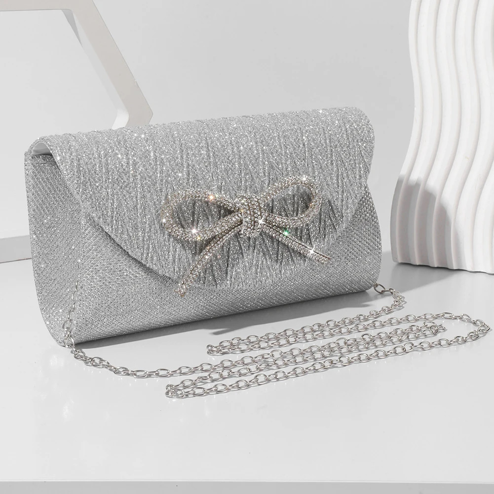 Women Elegant Evening Handbag Shiny Crystal Bow Flap Clutch Purse Envelope Dinner Evening Clutch Bags Wedding Party Prom Purse 250118