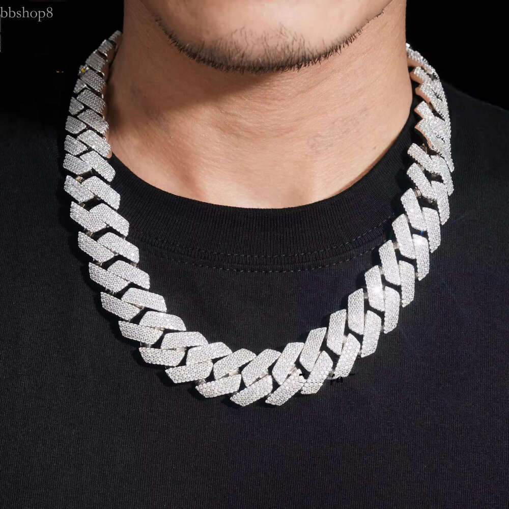 Cuban k Necklace 3 Row Moissanite 20MM W Gold Chains for Men Prong Chocker S Personalize Iced Out Chain Hip Hop Designer Jewelry