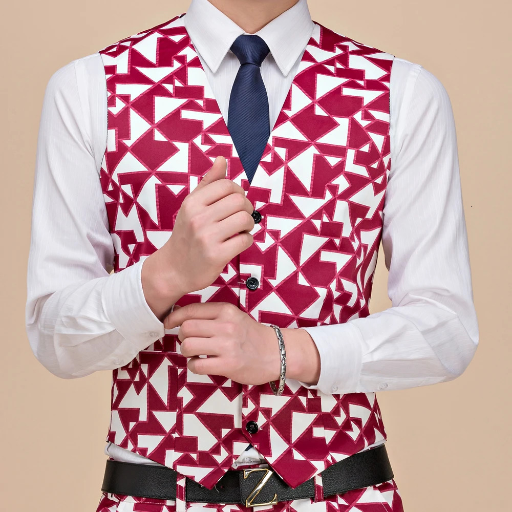 Mens Printing Suit Vest Fashion Casual High Quality Single Breasted Slim Large Size Business Waistcoat Man 250114Z