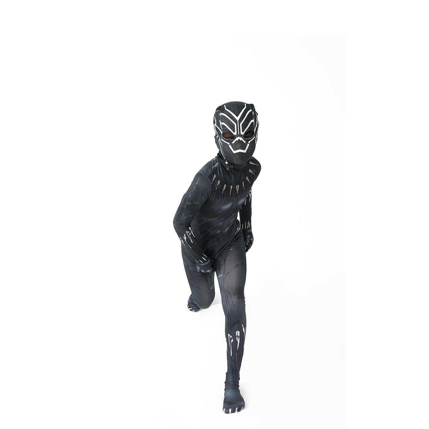 Super Hero Black Childrens Black Panther Boy Adult jumpsuit Childrens Black Panther Role Playing Halloween costume Tight new W250117