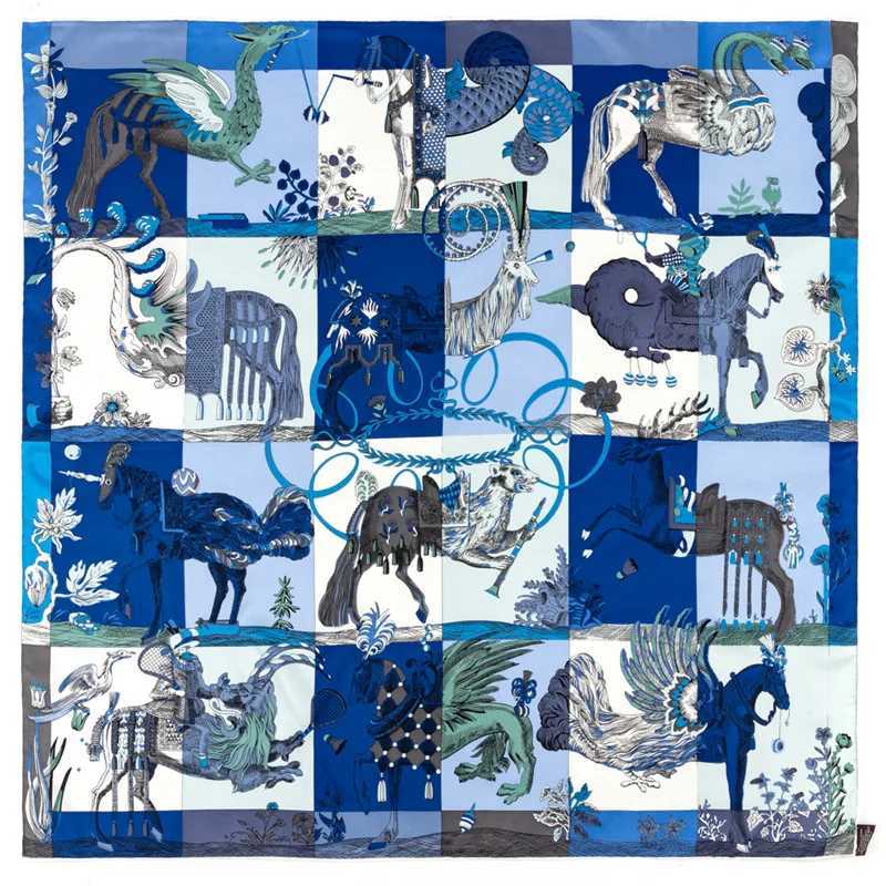 Luxury Brand Twill Silk Large Scarf Women Handmade curling horse rider animal female twill square shl FashionBelt SquareScarve W250118