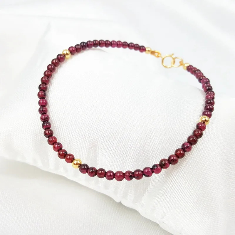 Lili Ji Natural Red Garnet 3-4mm Beads 925 sterling silver gold fashionable gemstone anklet for women as a gift 250110
