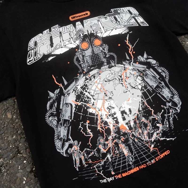 Streetwear cyberpunk TShirt Y2K mens Harajuku hip-hop graffiti pattern oversized T-shirt cotton casual short sleeved top W250117
