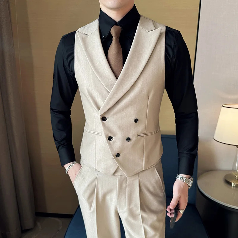 2023 Clothing Men Spring High Quality Double Breasted Blazers VestMale Slim Fit Casual Suit Vest Sizing Up S4XL 250114
