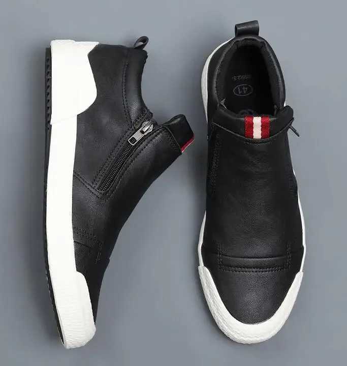 New Men Leather Casual Shoes Spring Autumn Fi Double Zipper Trend High Tops Flat Shoes Cool Loafers Man Winter BootsXJ250118