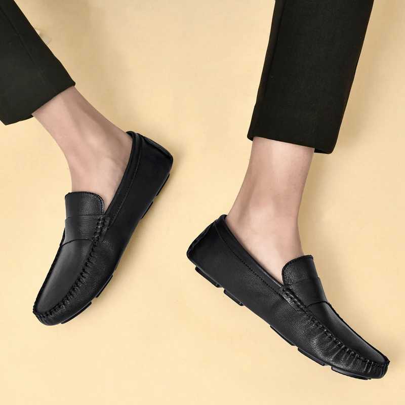 Genuine Leather Men Shoes Luxury Brand High Quality Formal Casual Mens Loafers Soft Slip Boat Shoes Plus Size 36-45XJ250118