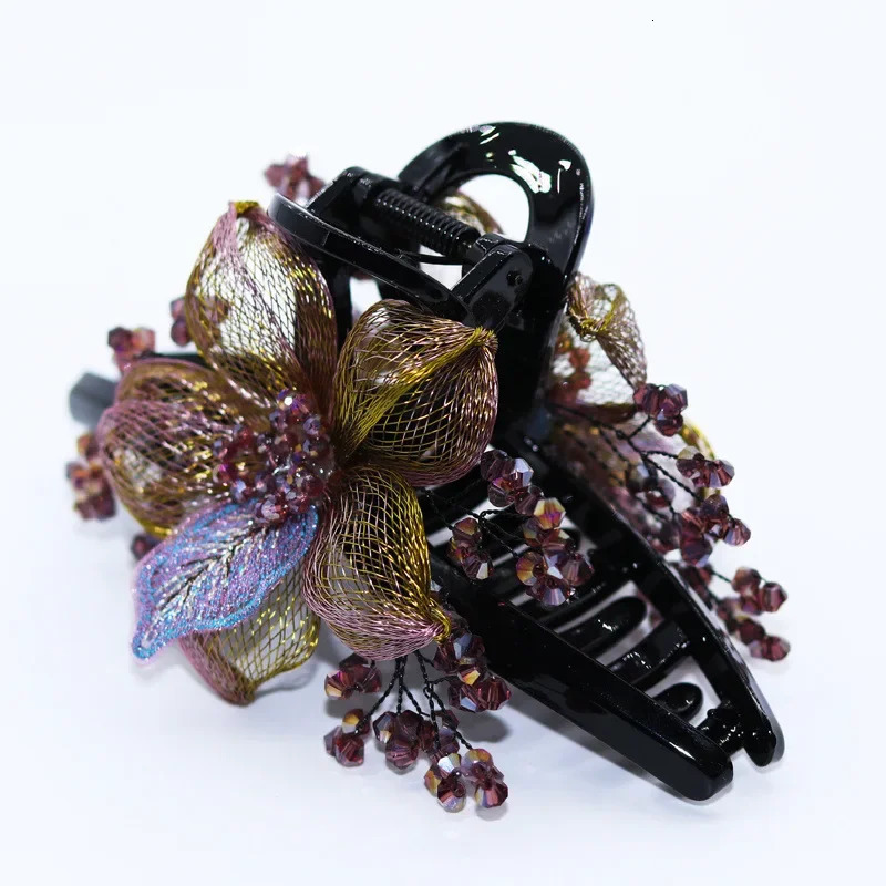 Woven Copper Wire Flower Bride Hairpin Hair Accessories for Women Retro y Zircon Shark Clip Headwear Mom Jewelry Tiaras 250118