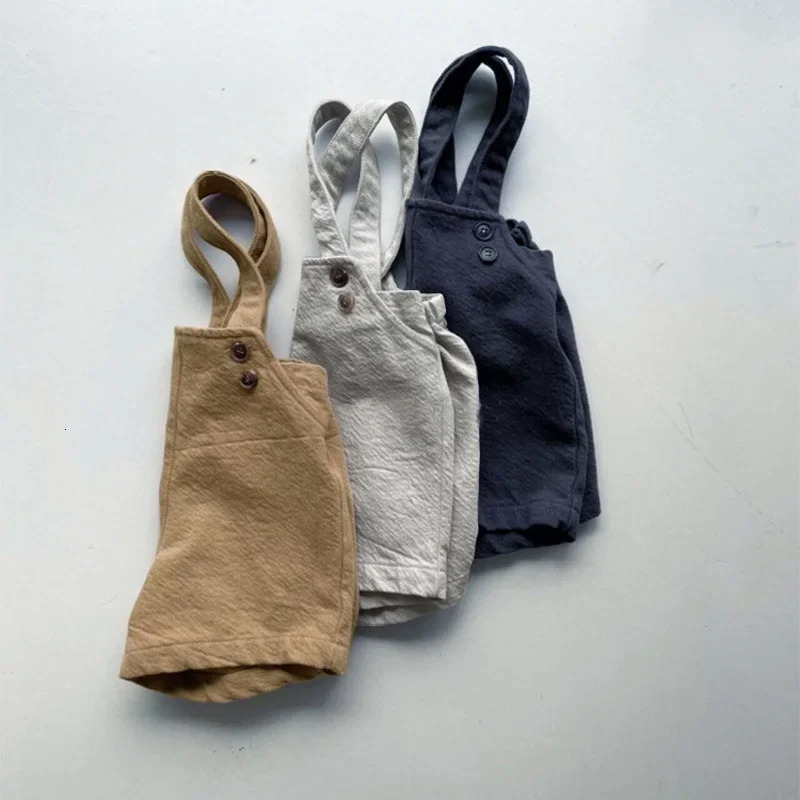Korean Style Summer Kid Boy Girl Shorts Khaki Light Grey Blue Sling Pants Loose Trousers Children Retro Overalls E3257 250117