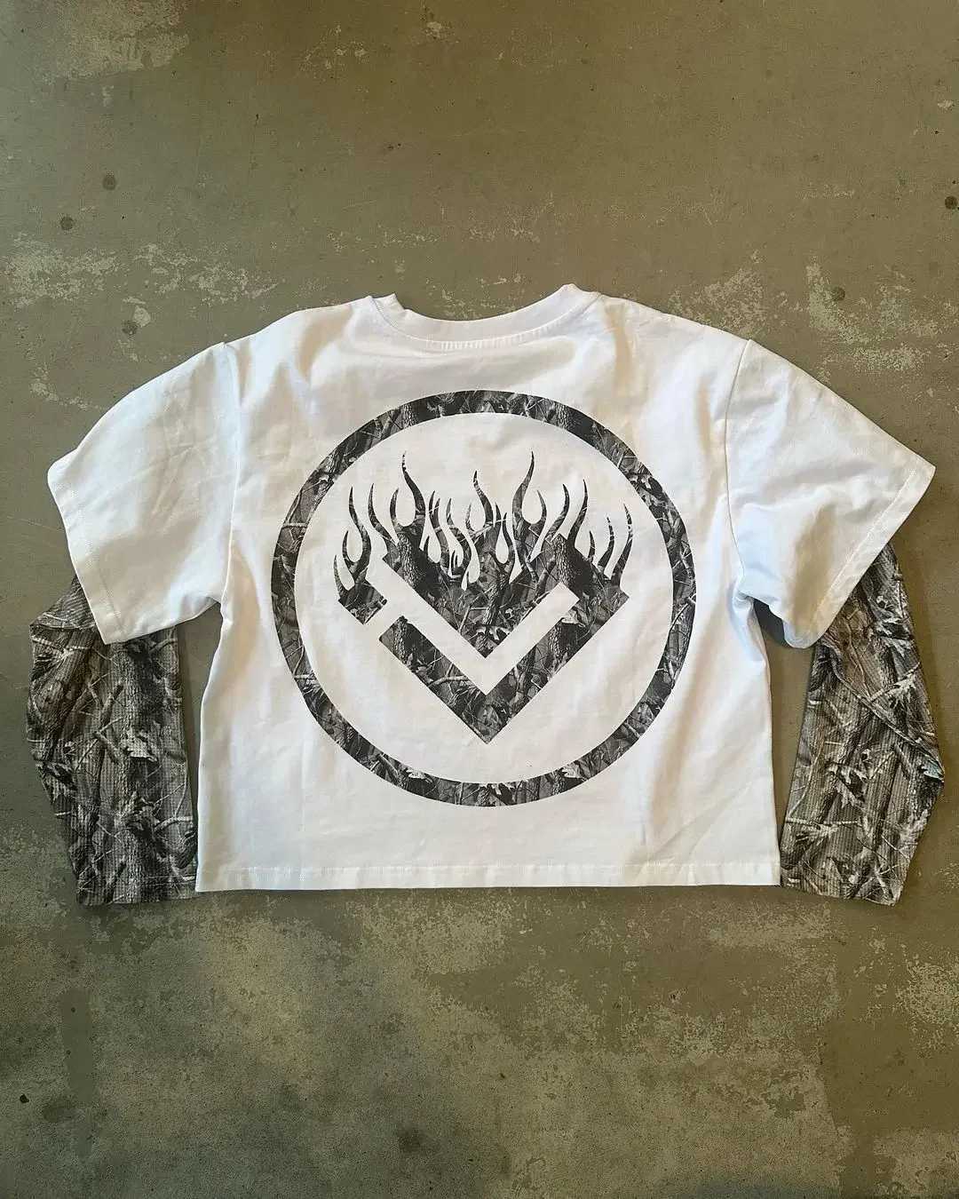 Y2K street camouflage decal shirt womens T-shirt mens casual American printed long sleeved retro Harajuku loose top W250117