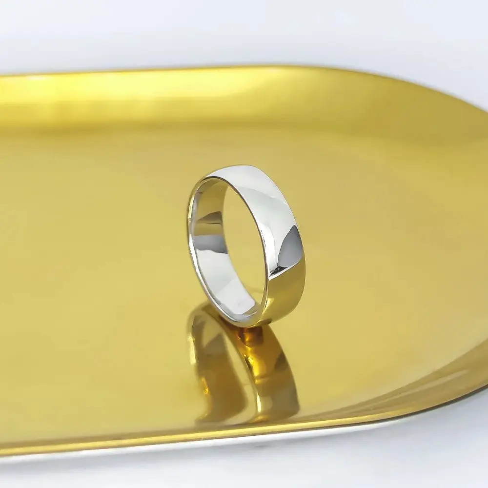 HESHI 925 Sterling Silver Smooth White 6mm Wide Simple Rings for Men Women Couple Wedding 250117
