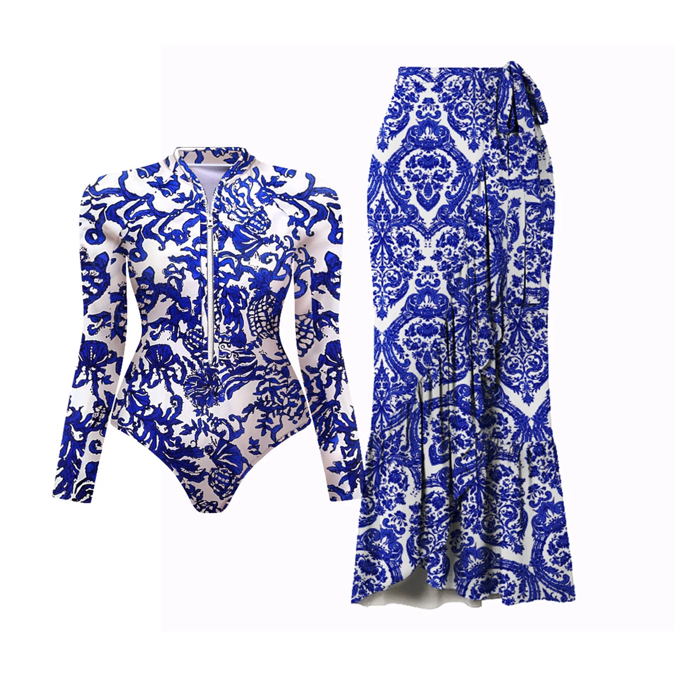 Black and printed long sleeved swimsuit with lid sexy swimsuit womens surfing swimsuit weight loss swimsuit 250118