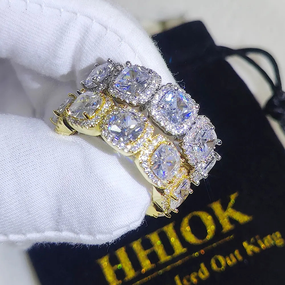 Hip Hop Jewelry Iced Out Cluster Cubic Zirconia Band tennis Ring Wedding Promise Cuban Link Rings 250121
