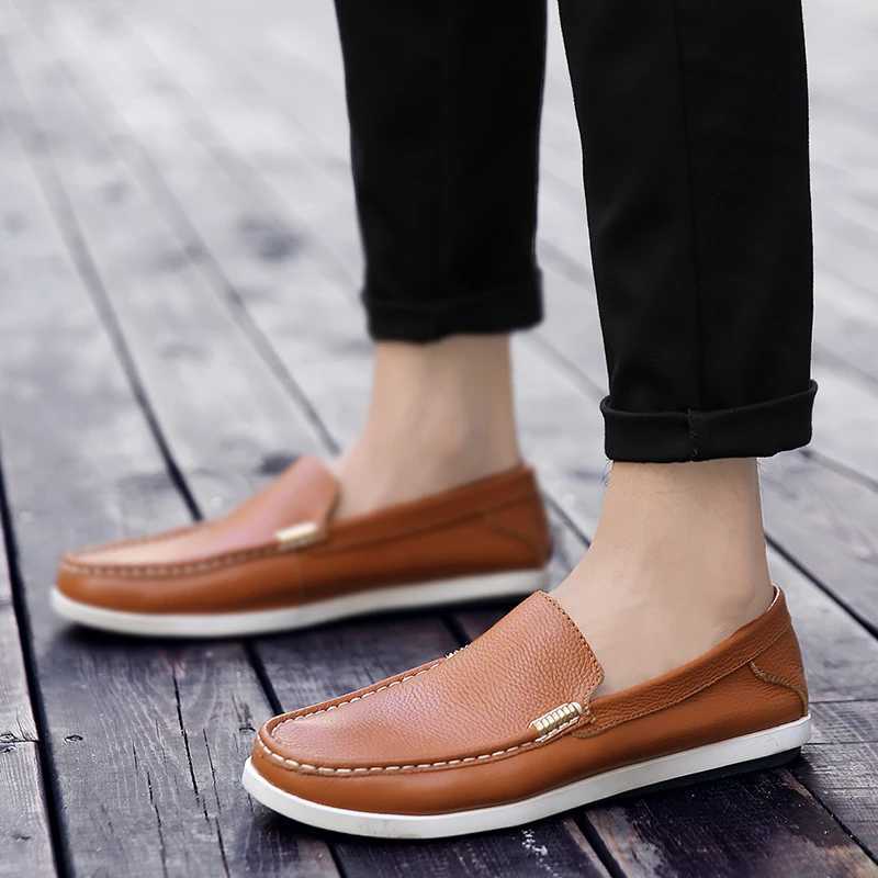 2023 New Men Loafers Fi Genuine Leather Casual Flat Slip - Driving Footwear Boat Shoes Comfortable Lazy Male ShoesXJ250118