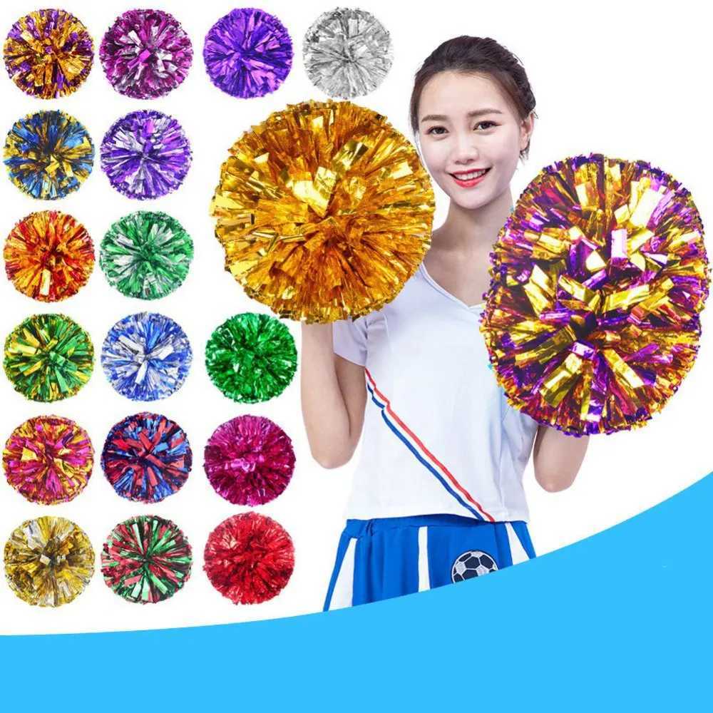 Plastic Double Hole Handle Cheerleader Pom Poms Metallic Streamer Club Sport Supplies Dance Party Decorator Cheerleading PropW250121