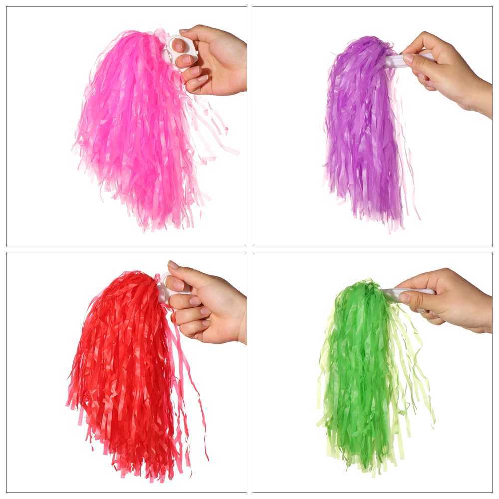 Pair Colorful PE Plastic Handle Metallic Streamer Pompoms Cheerleading Cheering Flower Ball Dance Game Club Sports SuppliesW250121