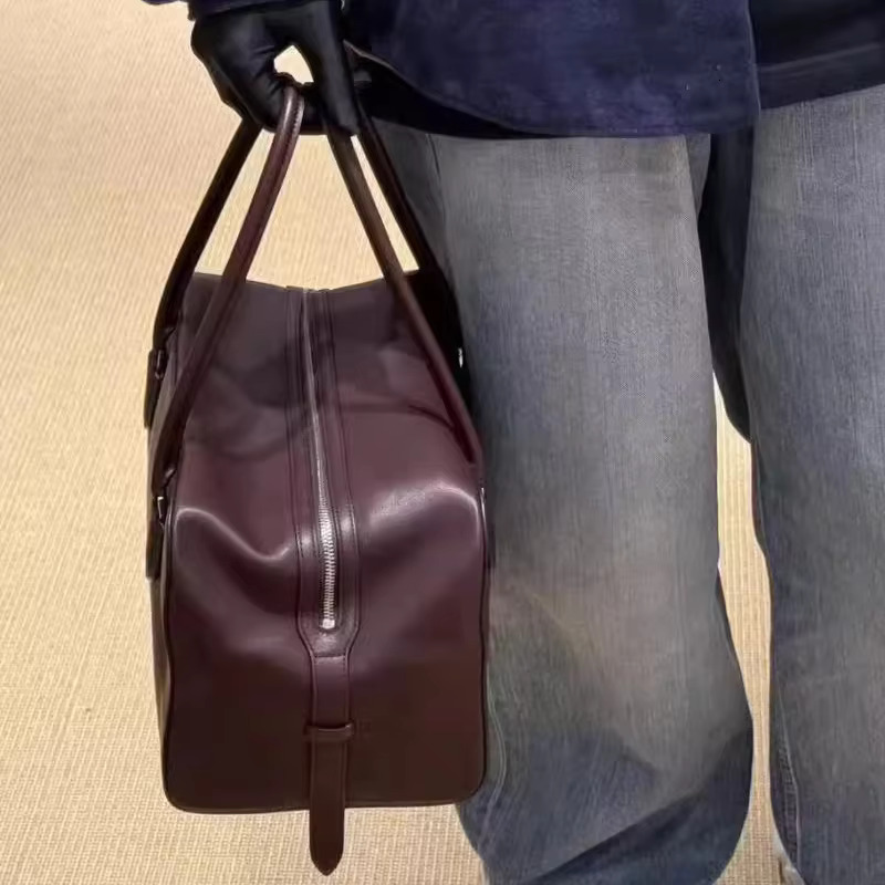 Genuine Leather Boston Bags For Women Designer Handbags Purses 2024 New In Vintage Cowhide Simple Commuting Shoulder Tote