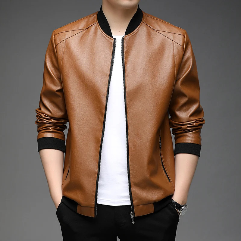 Top Grade Casual Fashion Classic Faux Pu Fashion Leather Jacket Motorcycle Men Coats Mens Clothing 2025 250120