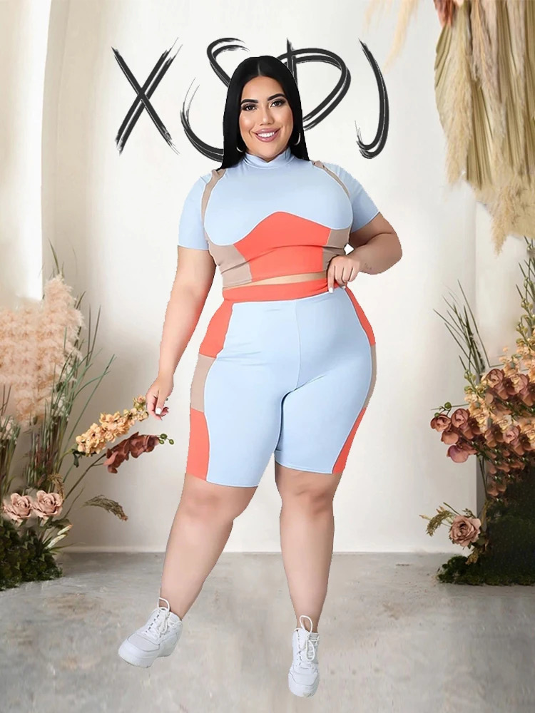 Large Size Tracksuit Summer Outfits for Women 2023 Sport Top and Shorts Two Piece Set Plus Suit Wholesale Drop 250122