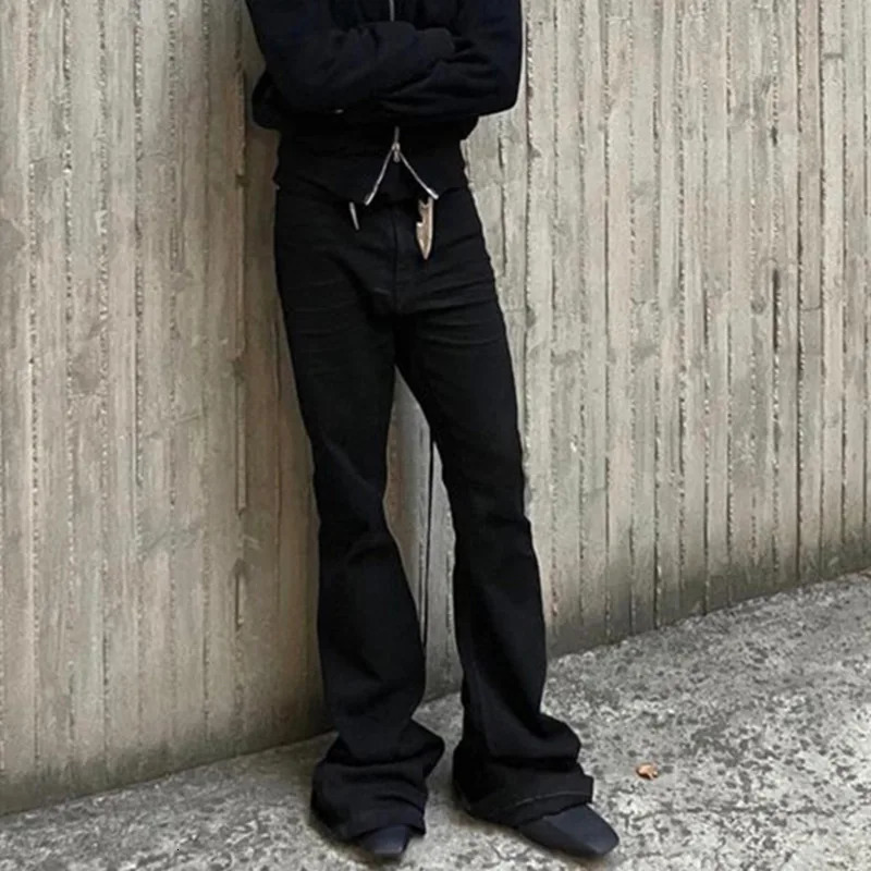 PFNW Mens Denim Pants High Street Wide-leg Flared Jeans2025 Summer Trendy Male Straight Trousers Black Dark Style 12Z6022 250118