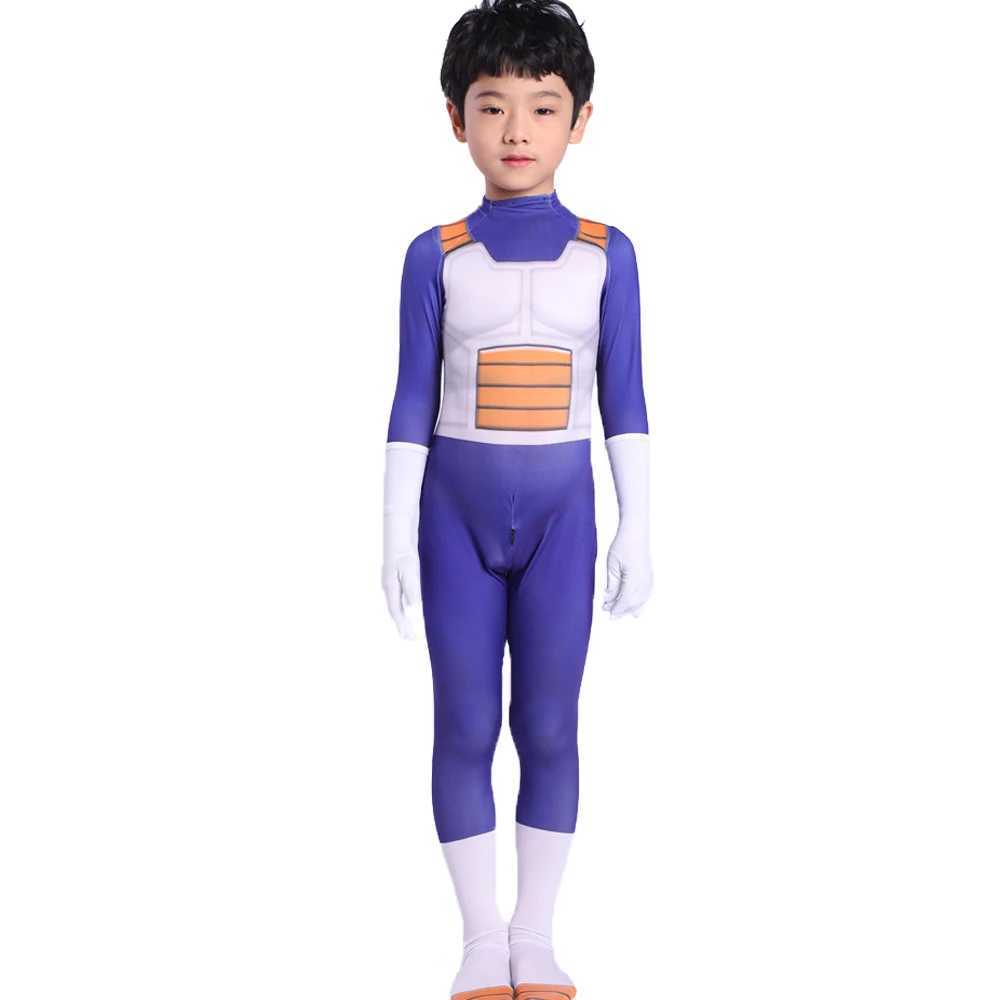 Anime Kids Adult Battle Suit Children Vegeta Boy Cosplay Costume Superhero Spandex with Blue Gold Black Hair Birthday Gift W250117