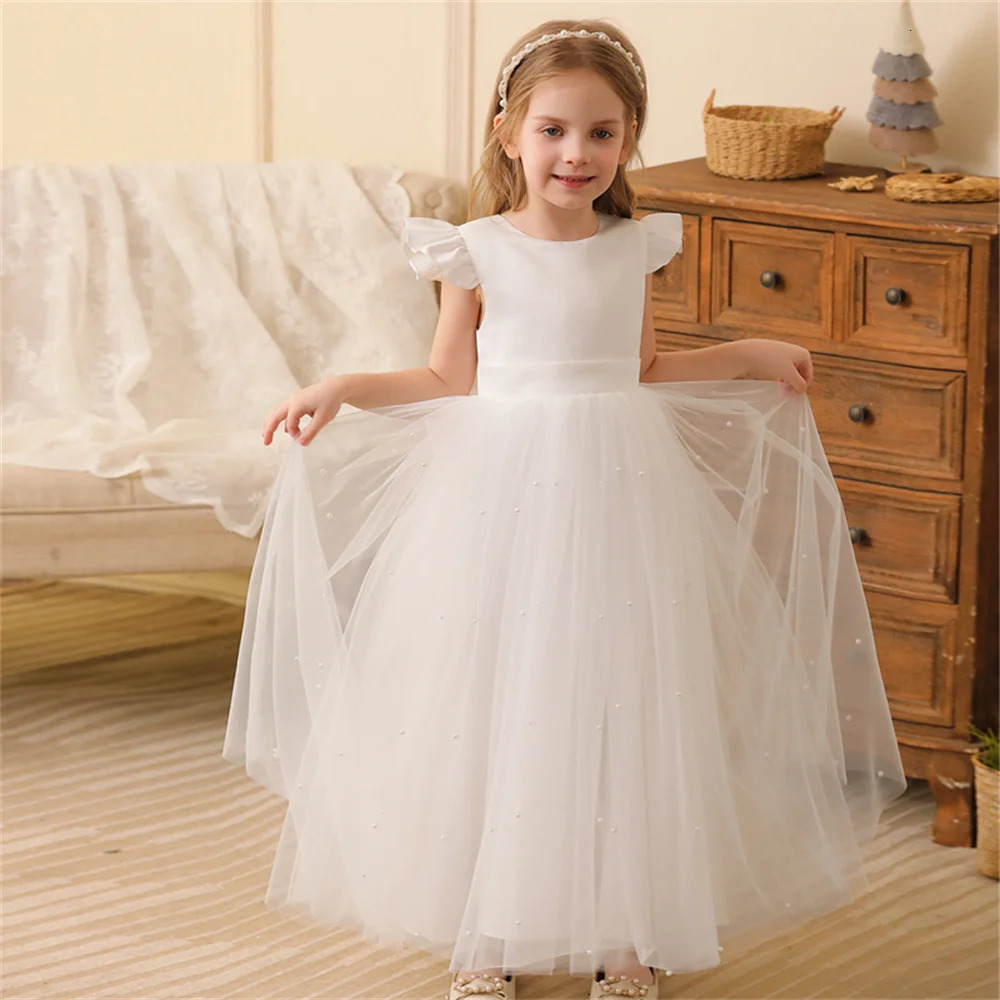 In Stock 4-12 Years Girls Party Dresses Back Big Bow Prom Gown For Children Kids Formal Events Costume Birthday Princess Clothes 250117