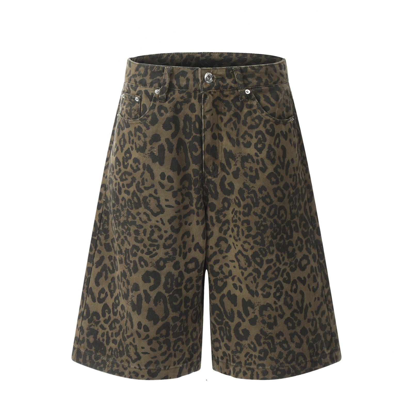 Leopard Fade Colossus Jorts Couple Cropped Pants Y2k Bagged Denim Shorts XS-XXL 250110