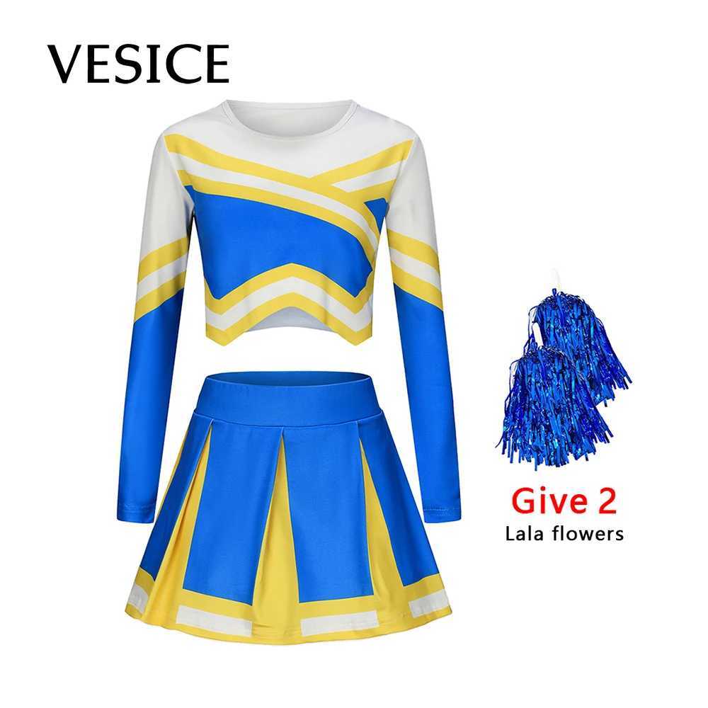 Kids Pom Girl Cheerleader Cheerleading Uniform Skirt Set Long Sleeves Role Playing Suit Princess Dress Sports Costume Pom GirlsW250121