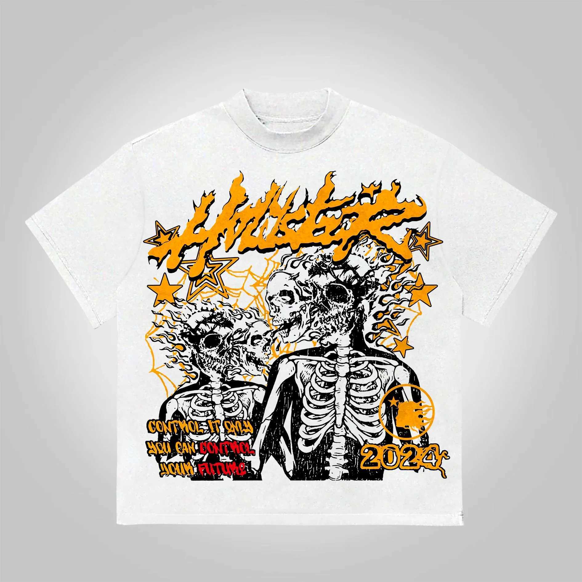 Skull soul graphic retro printed cotton T-shirt streetwear hip-hop Harajuku Y2k T-shirt mens summer short sleeved top W250117