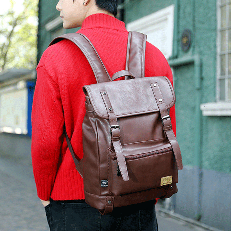 Three Box Brand Leather Men Women Korean Backpack Male Travel Casual Daypacks For Teenagers Back Pack Bagpack Mochila