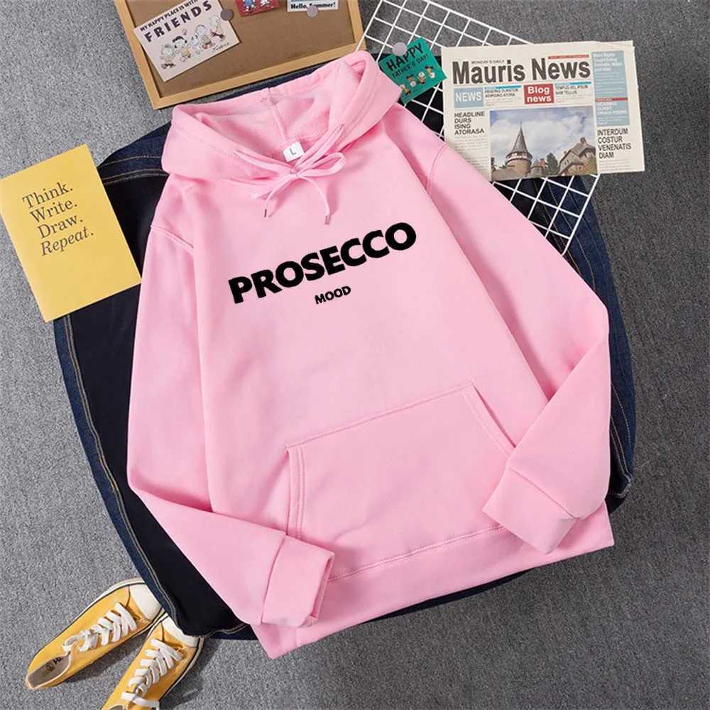PROSECCO MOOD Letter Graphic Printed Hoodies Women Summer Oversize Female Clothing Elegant O Neck Cotton Lady Tops Y2k W250117