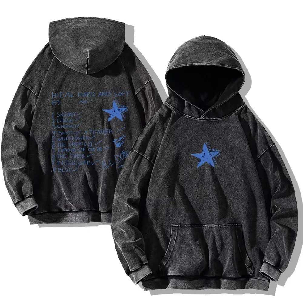 Hit Me Hard and Soft Washed Hoodies Vintage Cotton Hooded Pullover Mens Womens Loose Casual Gothic Sweatshirts Y2K Coat Unisex W250117