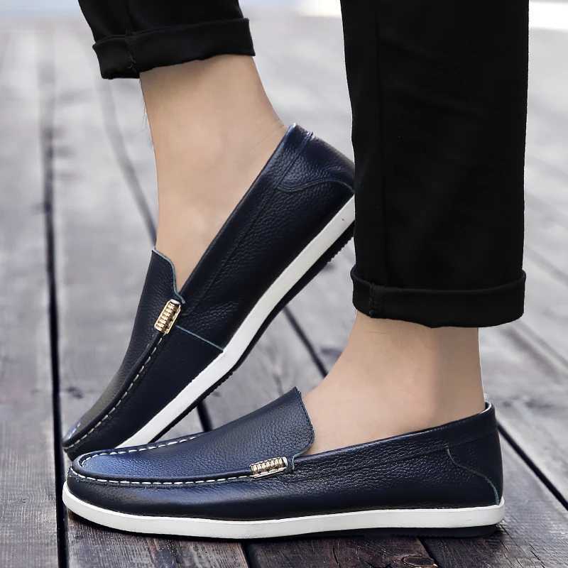 2023 New Men Loafers Fi Genuine Leather Casual Flat Slip - Driving Footwear Boat Shoes Comfortable Lazy Male ShoesXJ250118