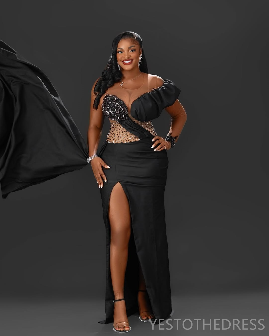 2025 Plus Size Black Aso Ebi Prom Dresses Mermaid Evening Gowns For Black Women Illusion Sheer Neck Beaded Side Split Birthday Dress Second Reception 