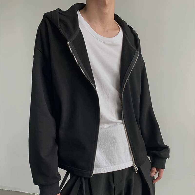 Autumn Korean Fashion Zipper Hoodie Mens Long Sleeve Y2K Retro Hoodie Basic Crop Top Loose Street Clothing Hoodie Jacket W250117