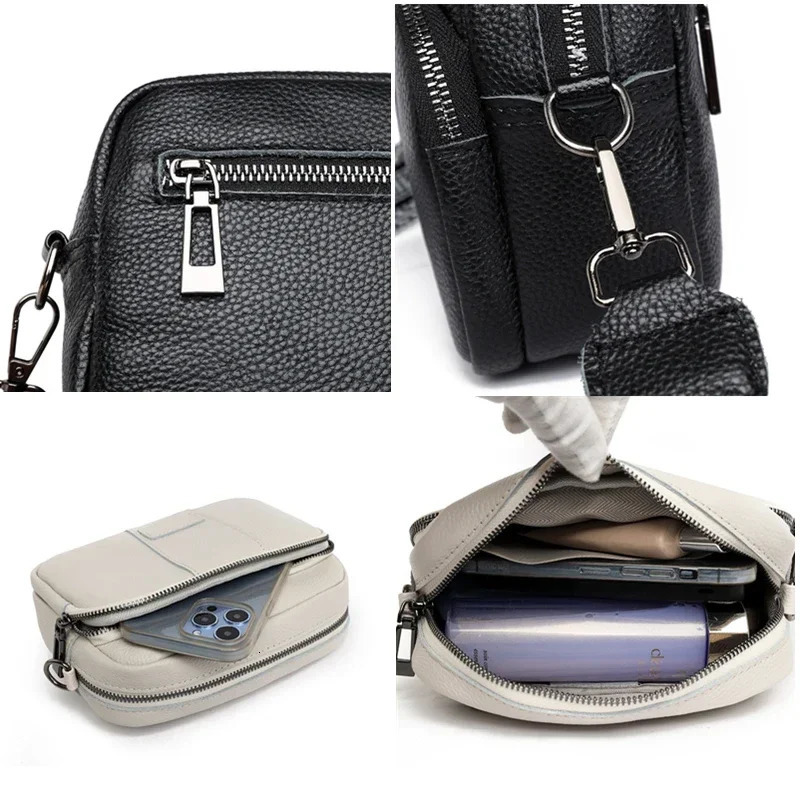 100% genuine leather messenger bag womens fashionable handbag wide shoulder strap hair clip ten letter Sac 250109