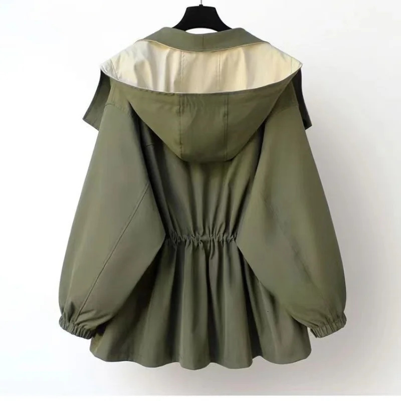 Autumn Chic Womens Windbreaker Contrast TwoPiece Zip Button Wind Coat Belt Hoodie Casual AllMatch Trend Outwear Jacket 250113