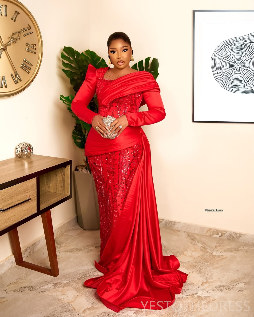 2025 Plus Size Red Aso Ebi Prom Dresses For Occasions Mermaid Evening Gowns For Black Women Illusion Sheer Neck Beaded Birthday Dress Second Reception