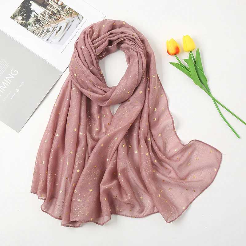 2025 Newest Glitter Cotton Scarf Women Luxury Muslim Fashion Hijab Golden Stars Womens Scarves Foulard Femme Muslim Bandana W250118
