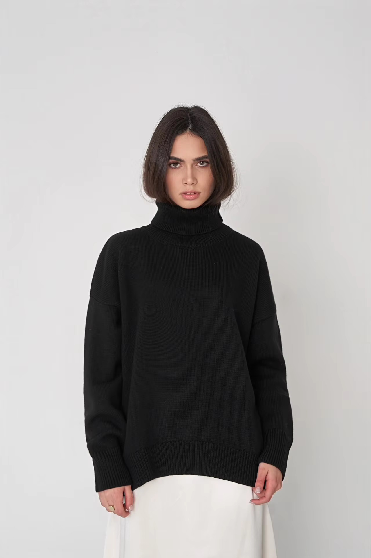 Fashion Women's Turtleneck Autumn Winter New Knit Pullover Oversized Jumper Female Loose Casual Solid White Sweater Tops