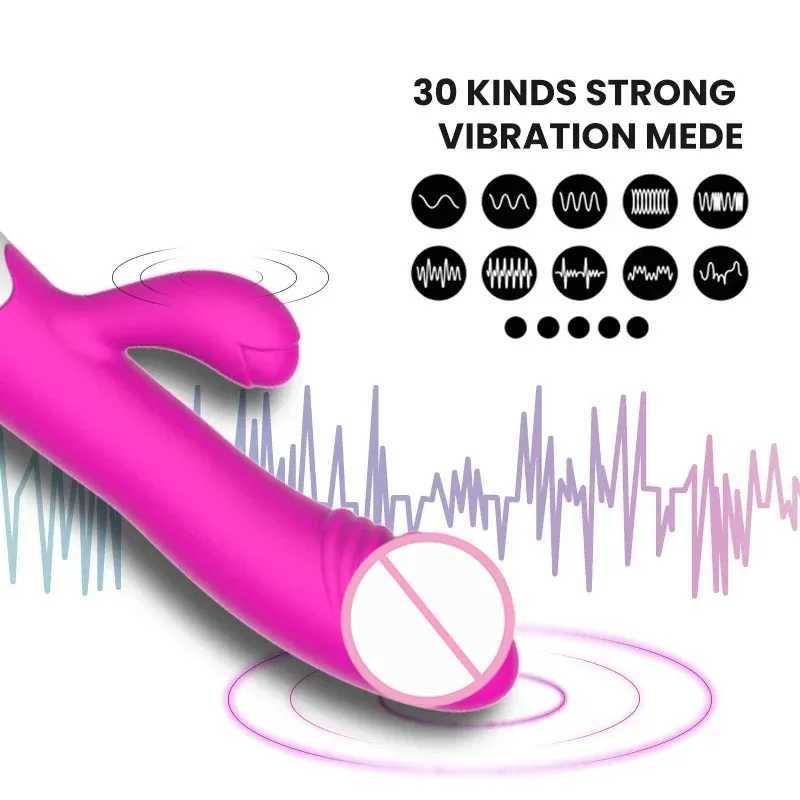 Silicone G-spot fake penis rabbit vibrator dual vibration 30 speed female vaginal labia massager adult sex toy W250117