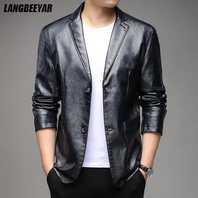 Top Grade Casual Fashion Faux PU Men Leather Jacket Plain Black Motorcycle Fall Winter Coats Men Clothing 250120